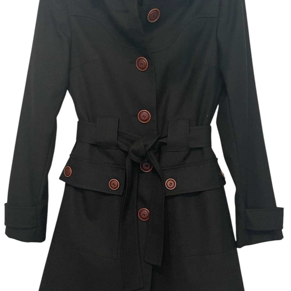 Viva - Elegant Black Belted Women's Trench Coat - Size 2